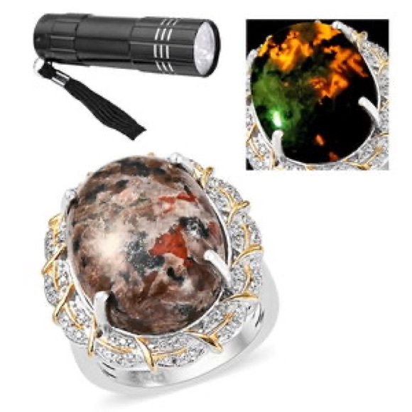 Yooperlite  White Zircon Ring in Vermeil YG & Platinum Over Sterling Silver - Picture 9 of 9